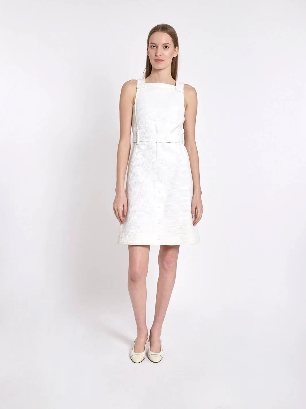 1960s Courrèges short sleeveless dress in heavy cotton piquet