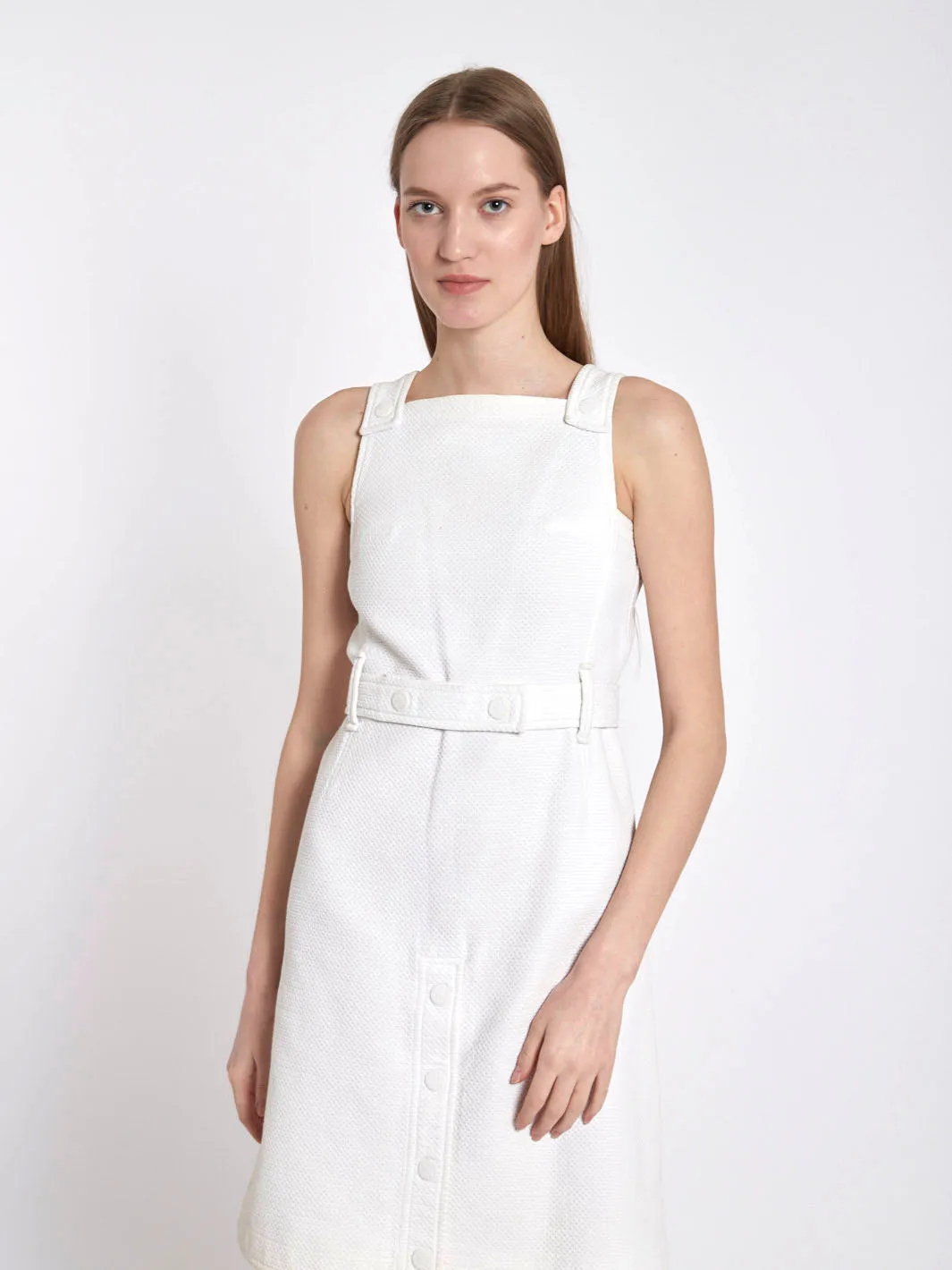 1960s Courrèges short sleeveless dress in heavy cotton piquet