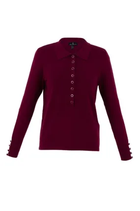 7105- Polo Collar Button Front Jumper-Berry- Marble