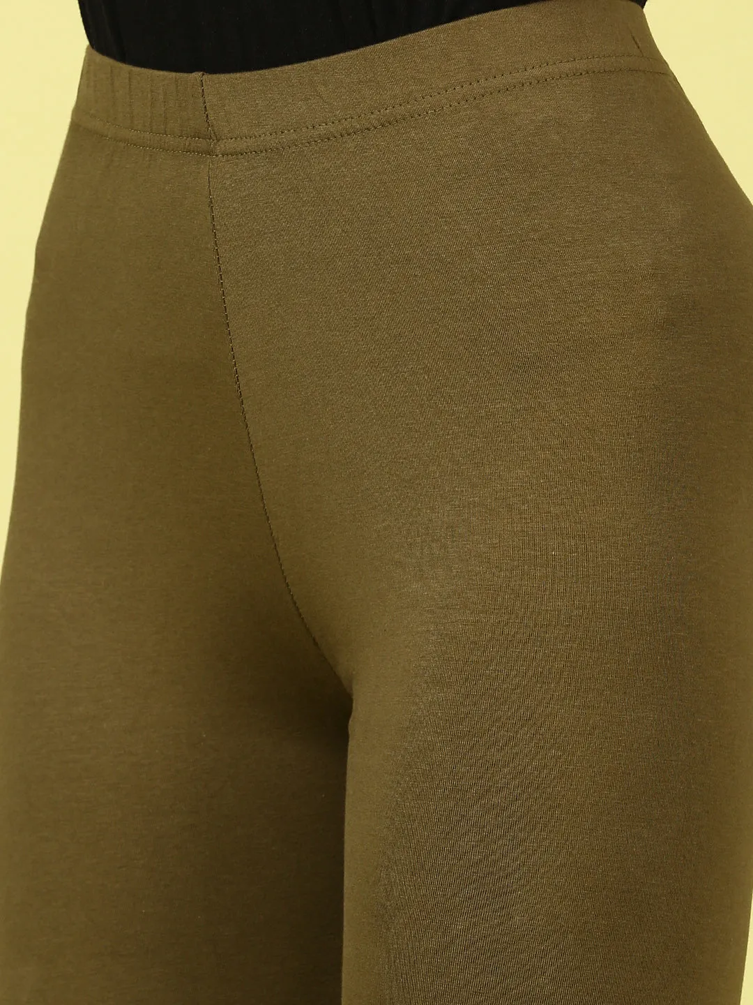 Ankle Length Leggings Cotton-Olive Green