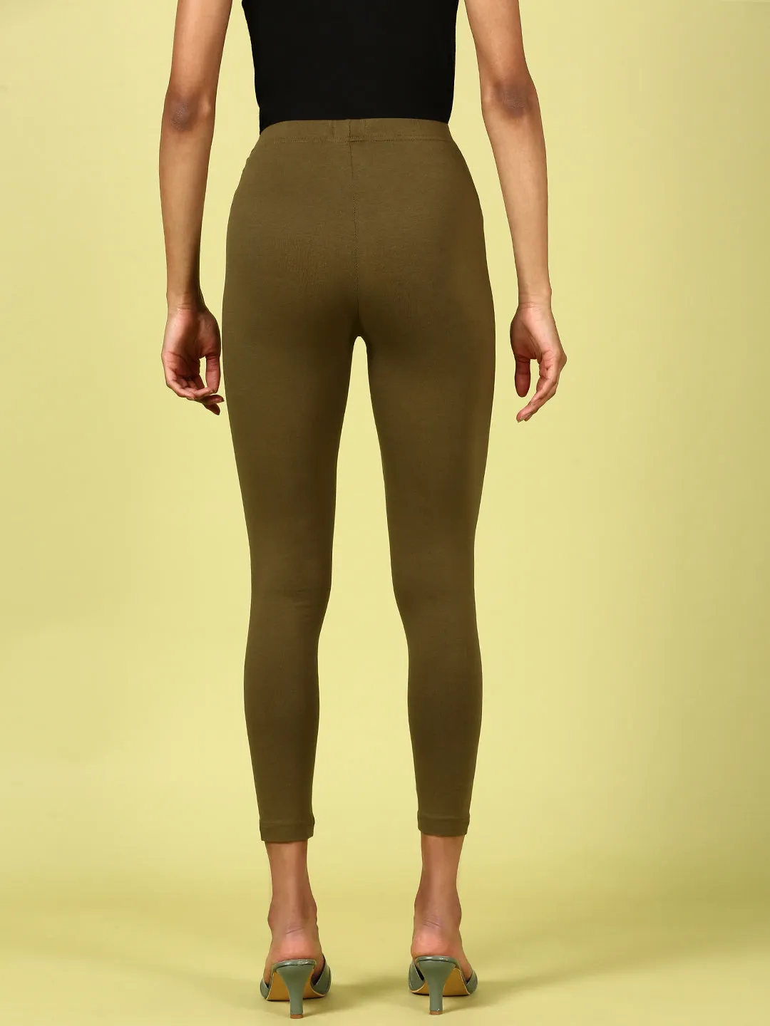 Ankle Length Leggings Cotton-Olive Green