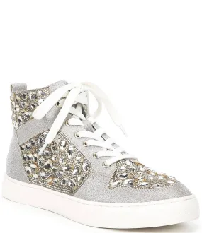 Betsey Johnson Bilie Gold Rhinestone High Top Sneaker