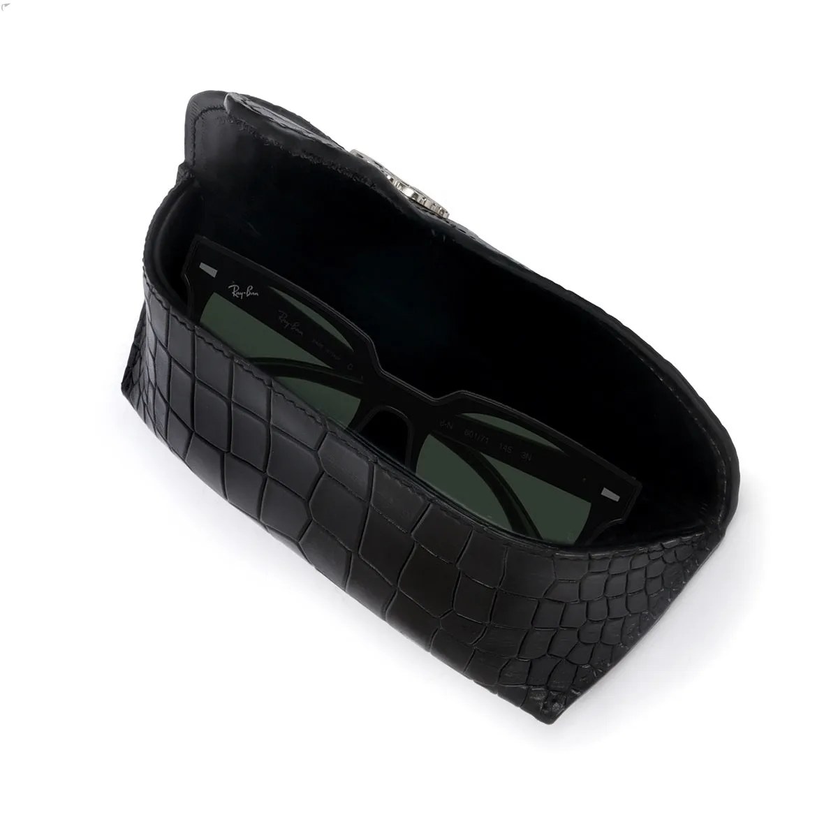 Black Deep Cut Croco Leather Looped Closure Eyewear Glasses Cover by Brune & Bareskin