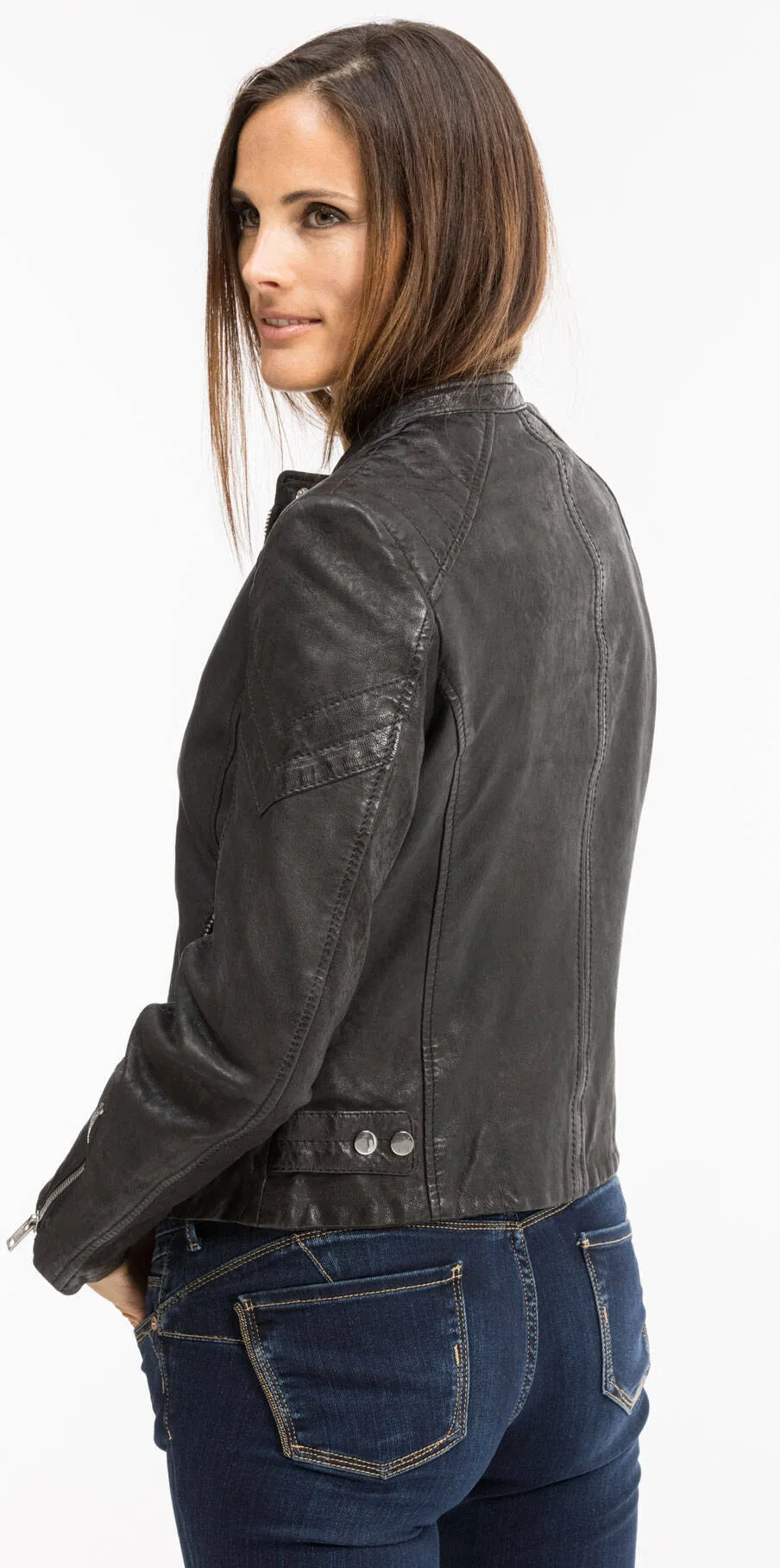 Black leather jacket for women motorcycle style 12811