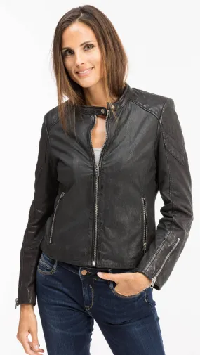 Black leather jacket for women motorcycle style 12811