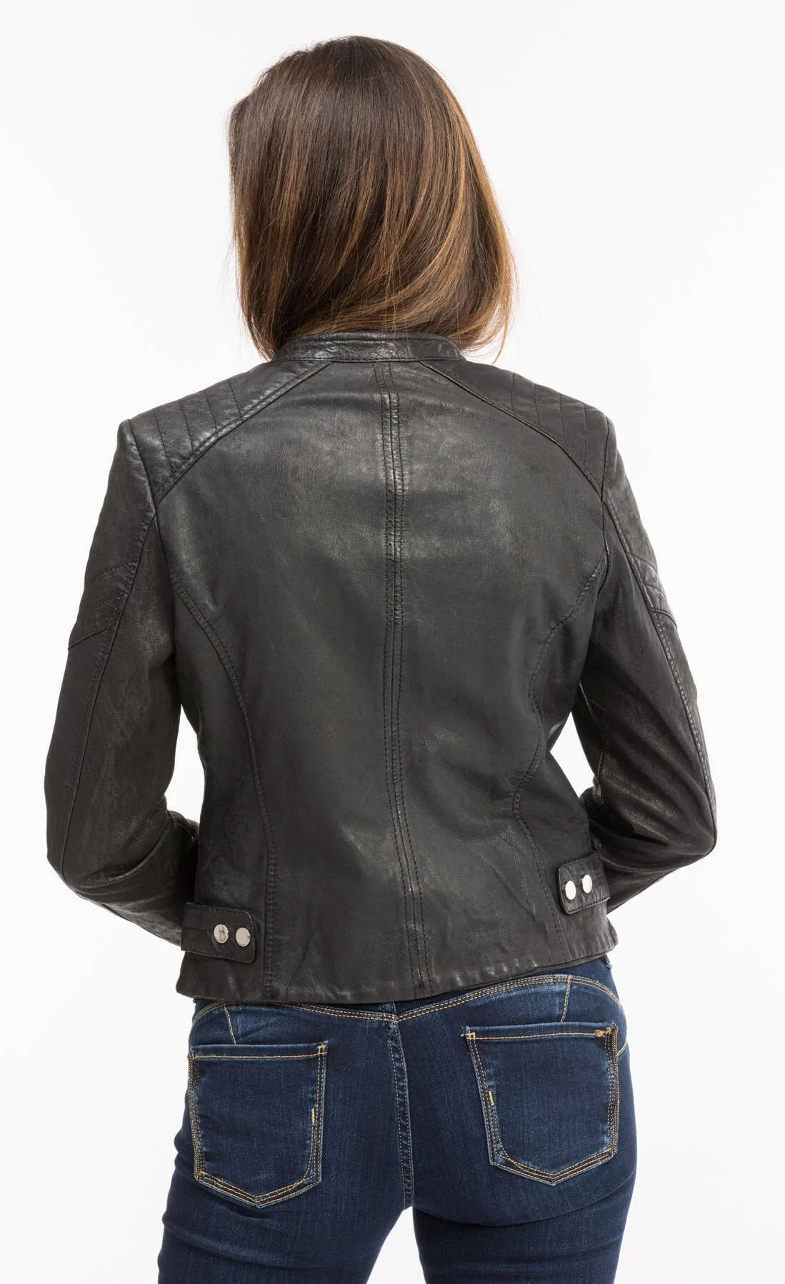 Black leather jacket for women motorcycle style 12811