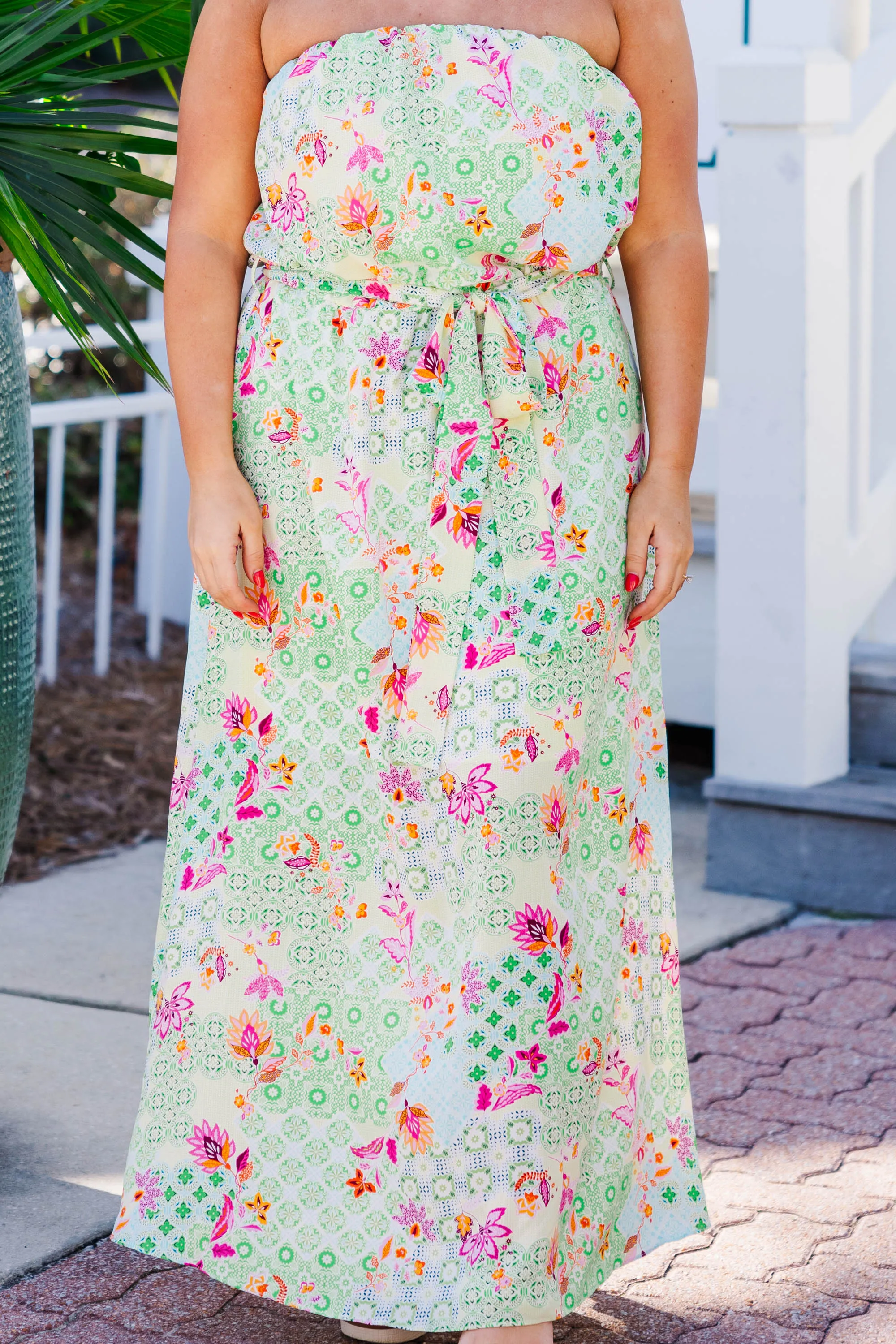 Bloom With Good Vibes Dress, Green Combo