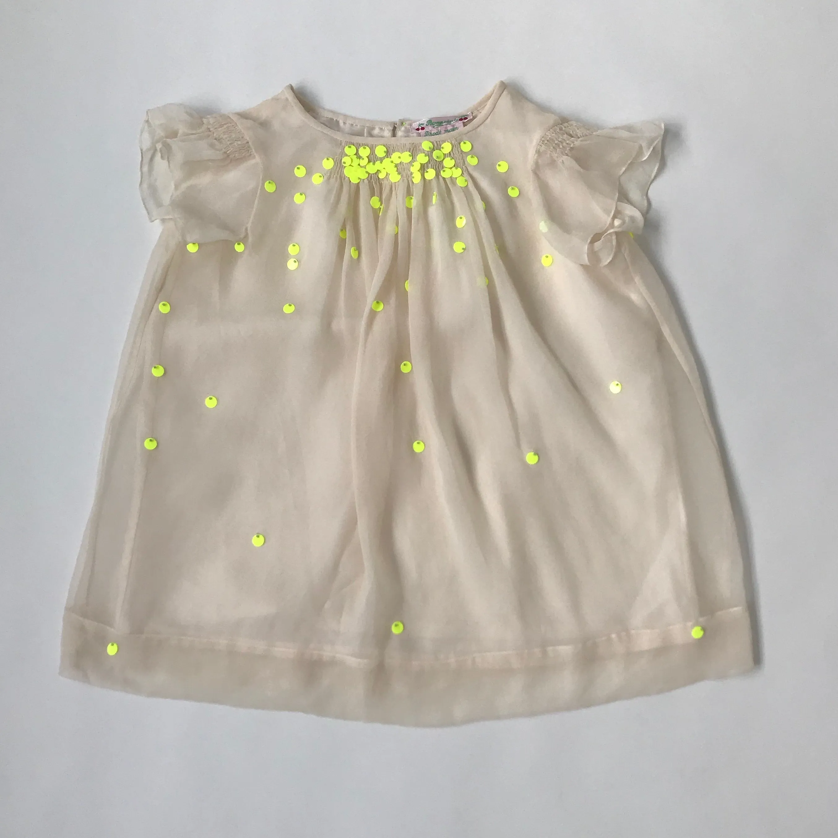 Bonpoint Cream Silk Chiffon Dress With Neon Sequins: 3 Years (Brand New)