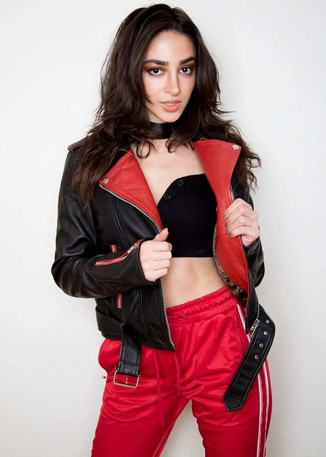 Buy Womens Fashion Leather Jacket Black Red Contrast | LucaJackets