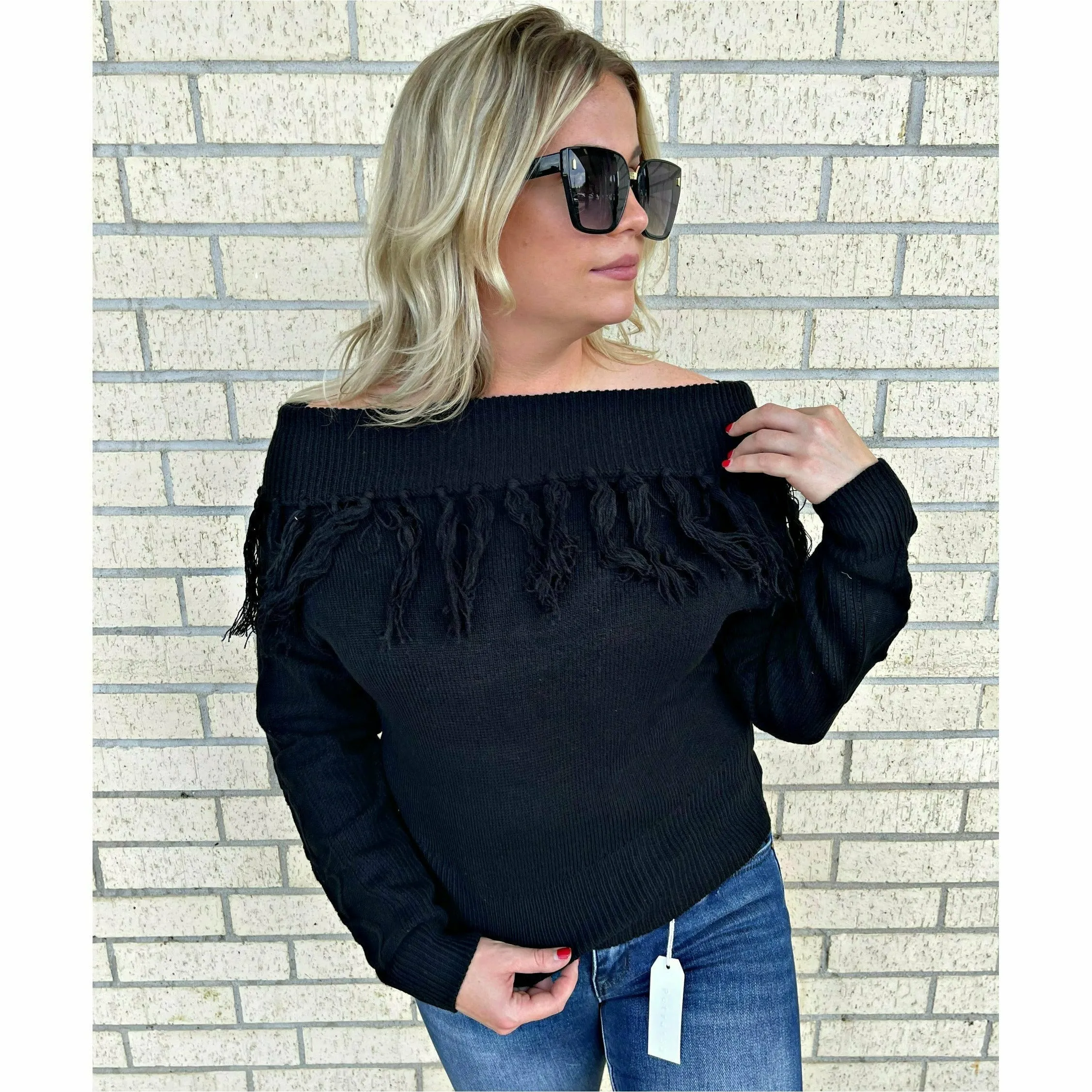 Camillla Black Fringe Sweater Top