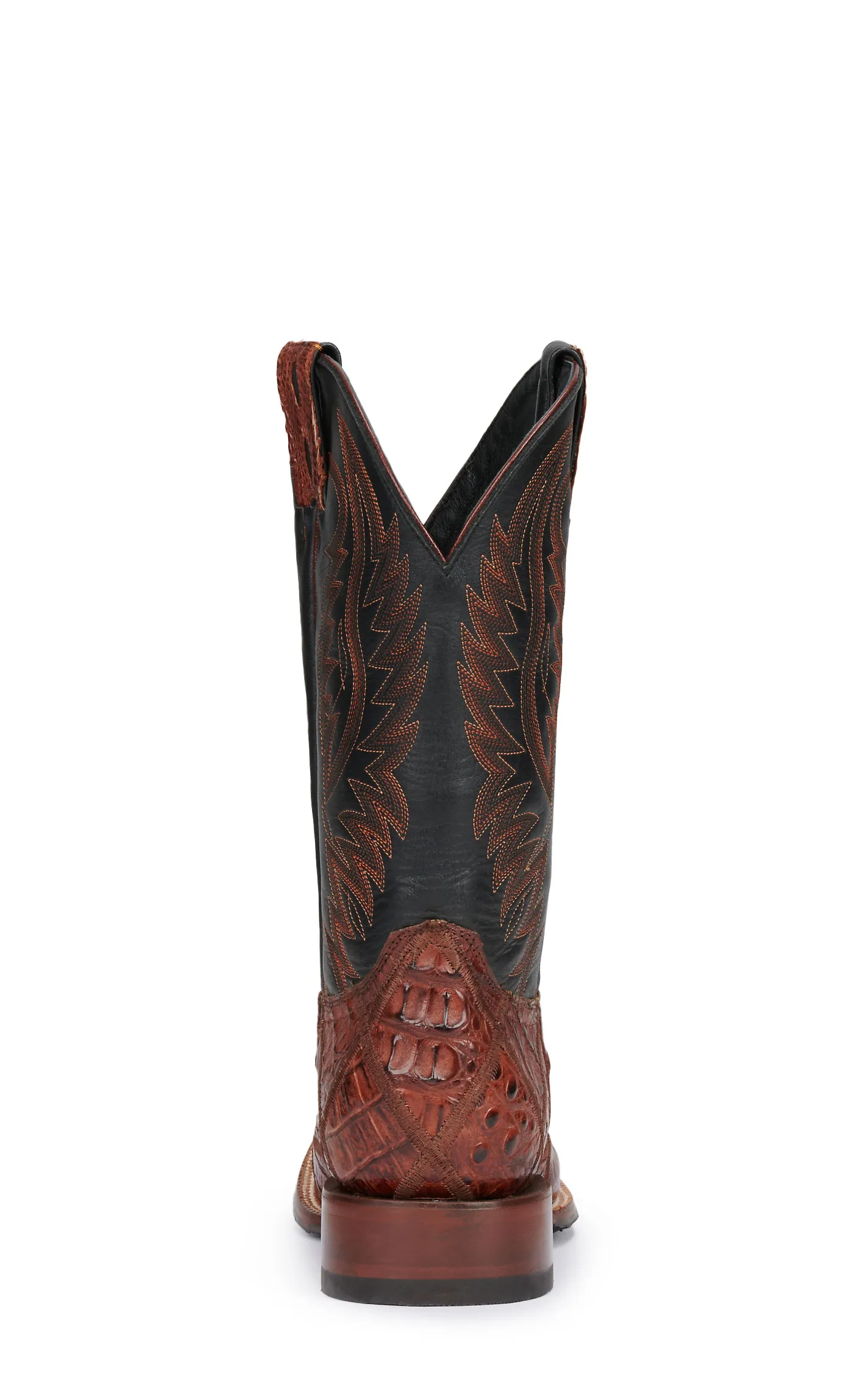 Cavender's Men's Brandy Brown Caiman Patchwork and Black Wide Square Toe Exotic Cowboy Boots