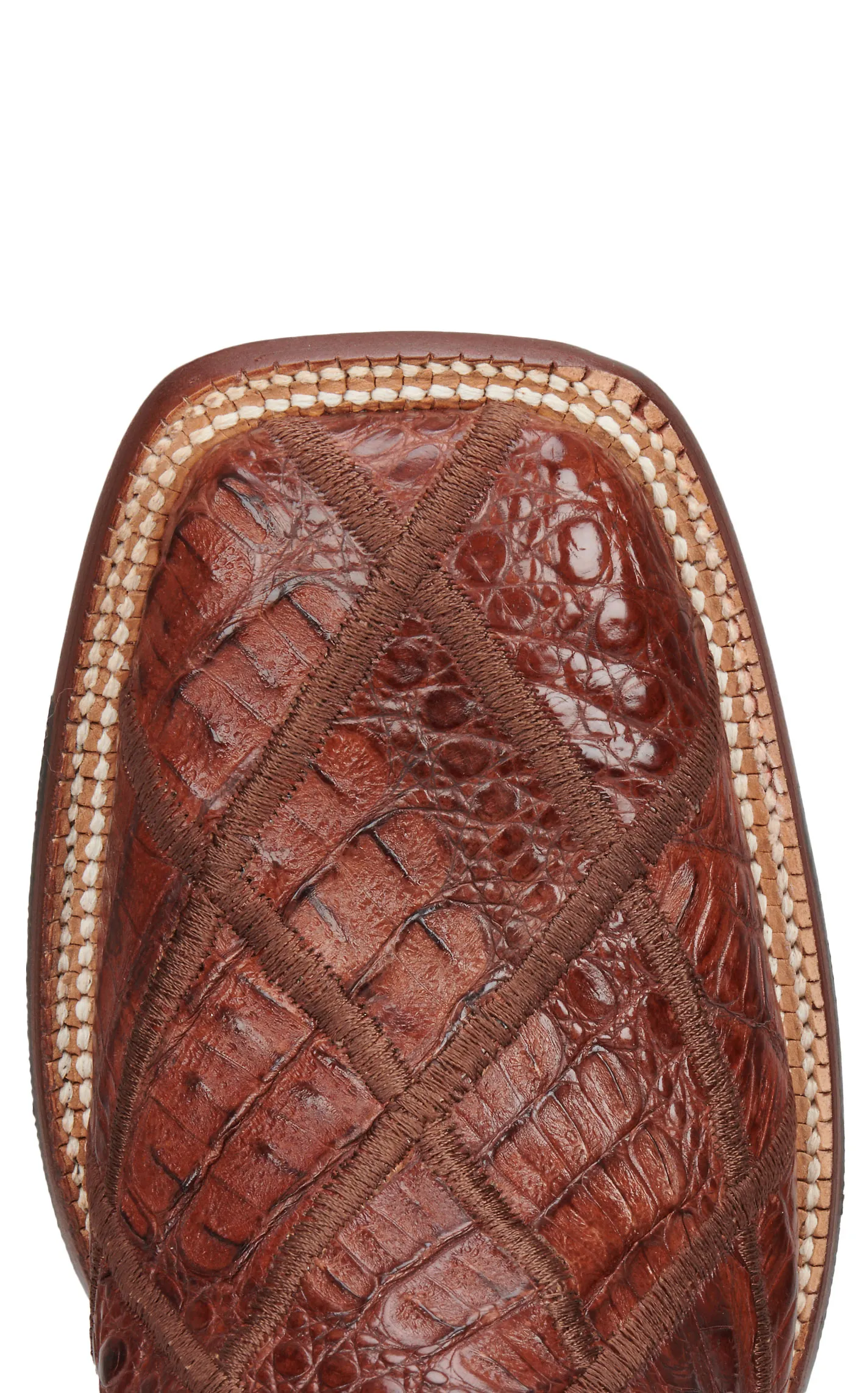 Cavender's Men's Brandy Brown Caiman Patchwork and Black Wide Square Toe Exotic Cowboy Boots