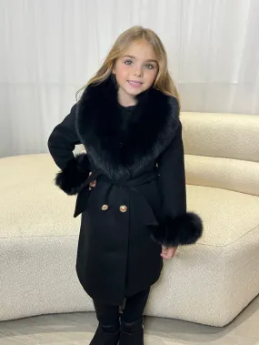 Childrens Black Luxury Fur Cashmere Coat