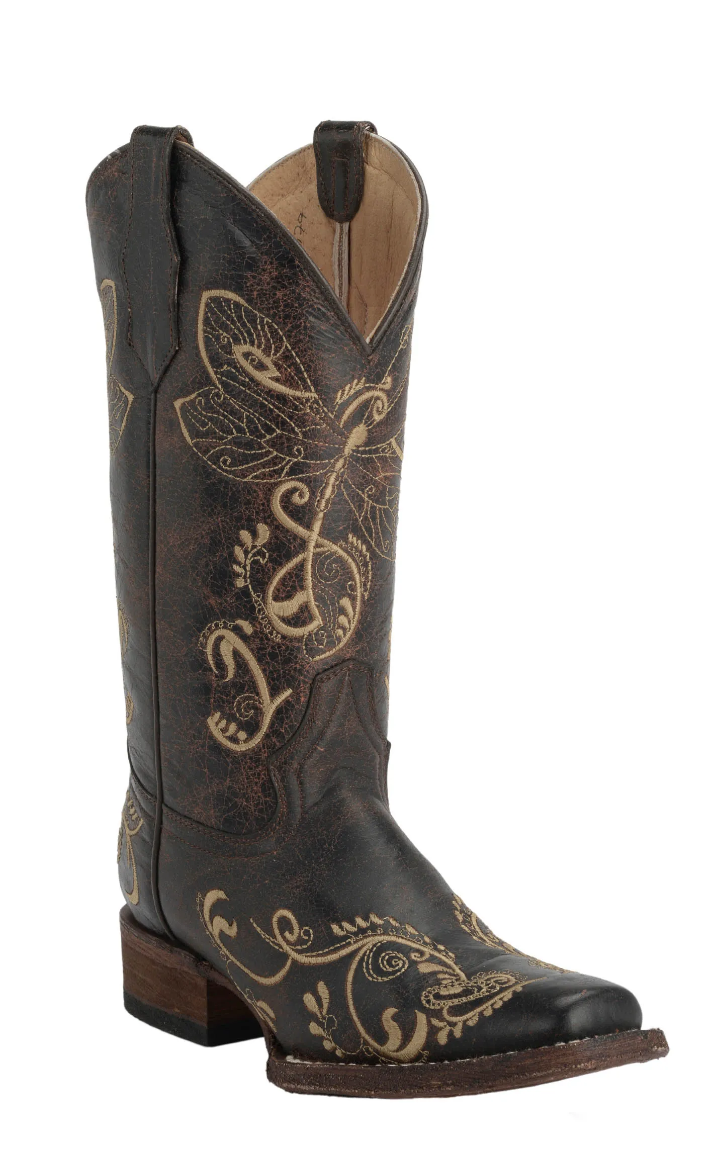 Circle G by Corral Women's Chocolate with Embroidered Dragonfly Square Toe Cowboy Boots