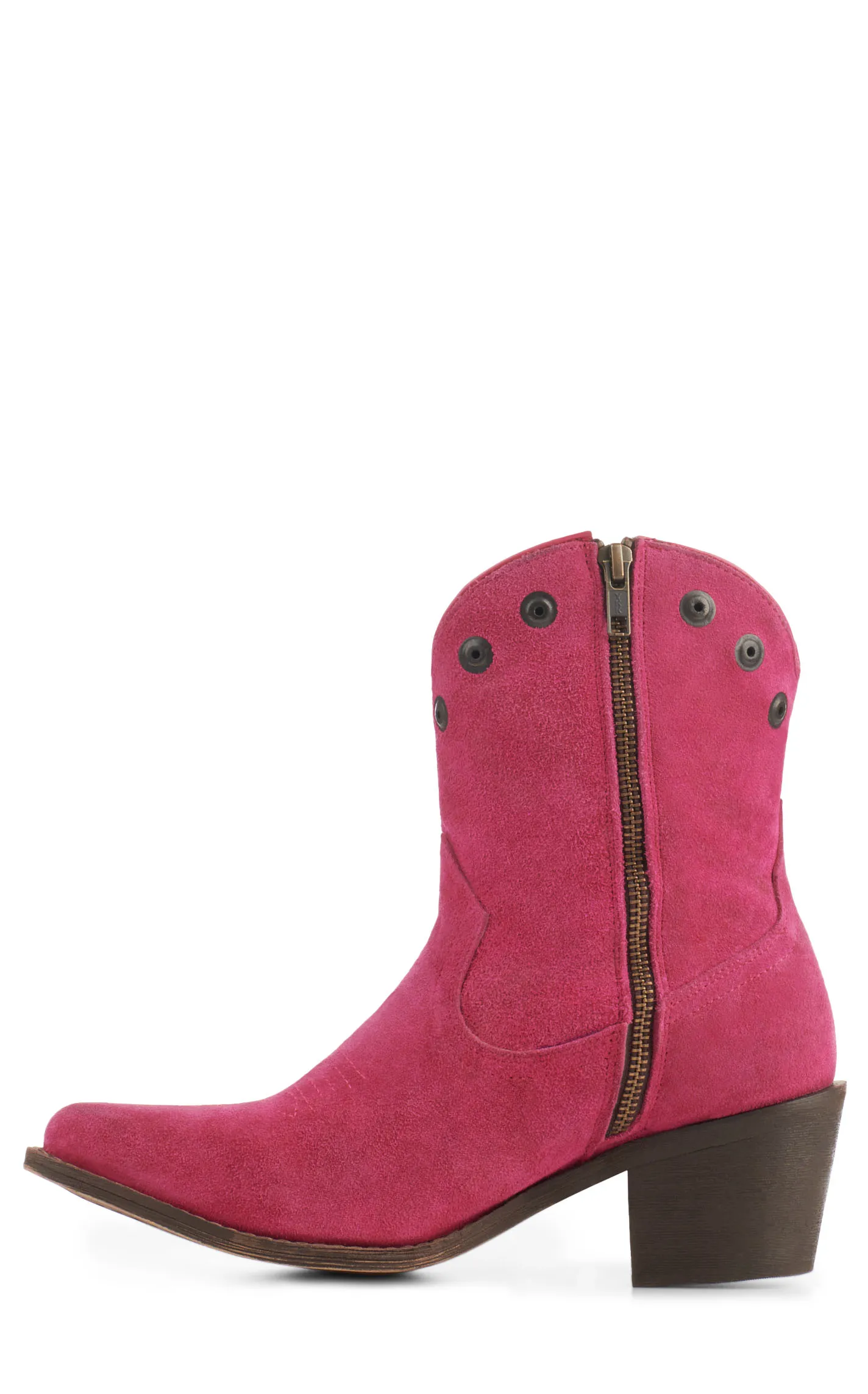 Circle G by Corral Women's Pink Suede with Fringe and Studs Pointed Toe Booties