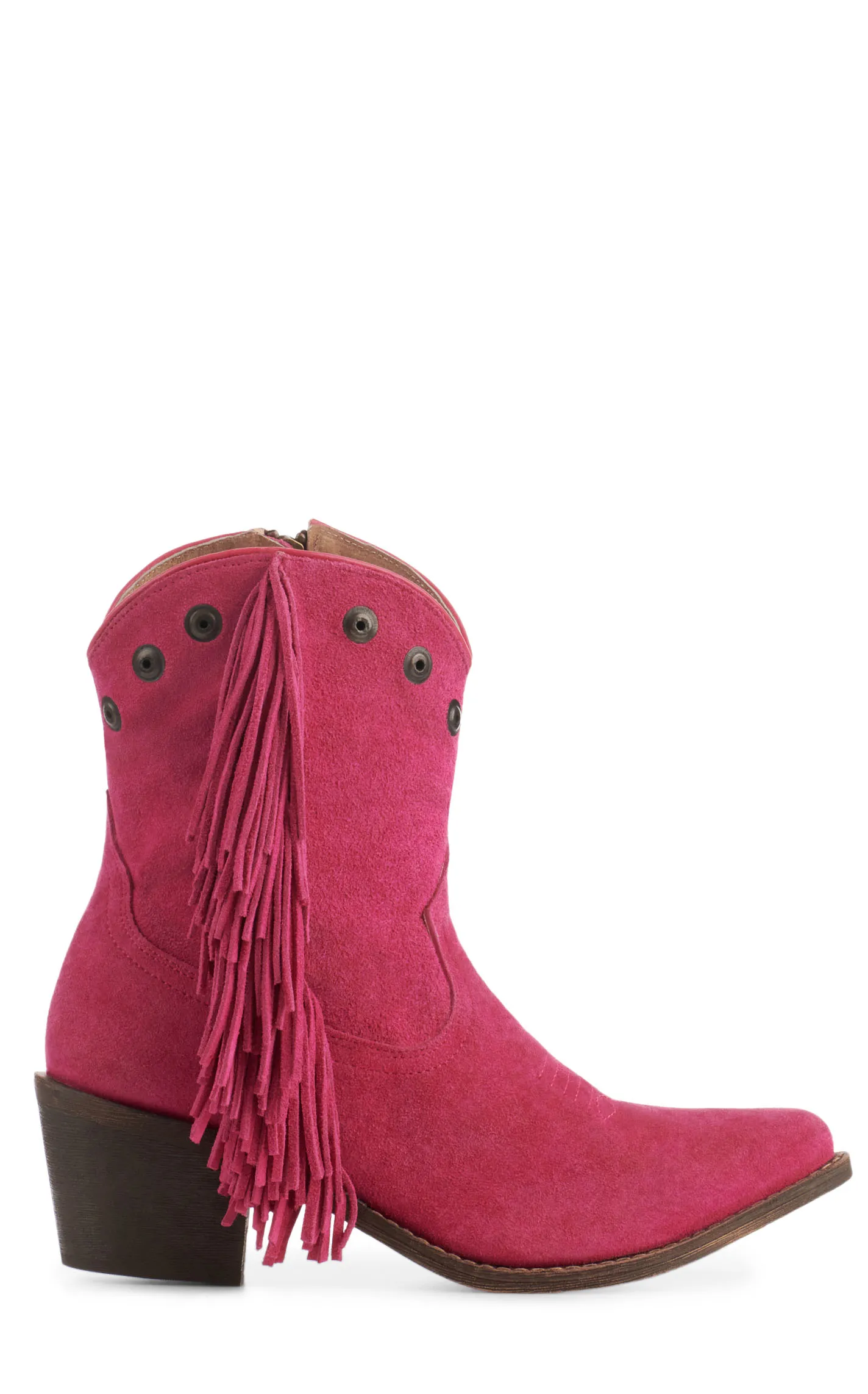 Circle G by Corral Women's Pink Suede with Fringe and Studs Pointed Toe Booties