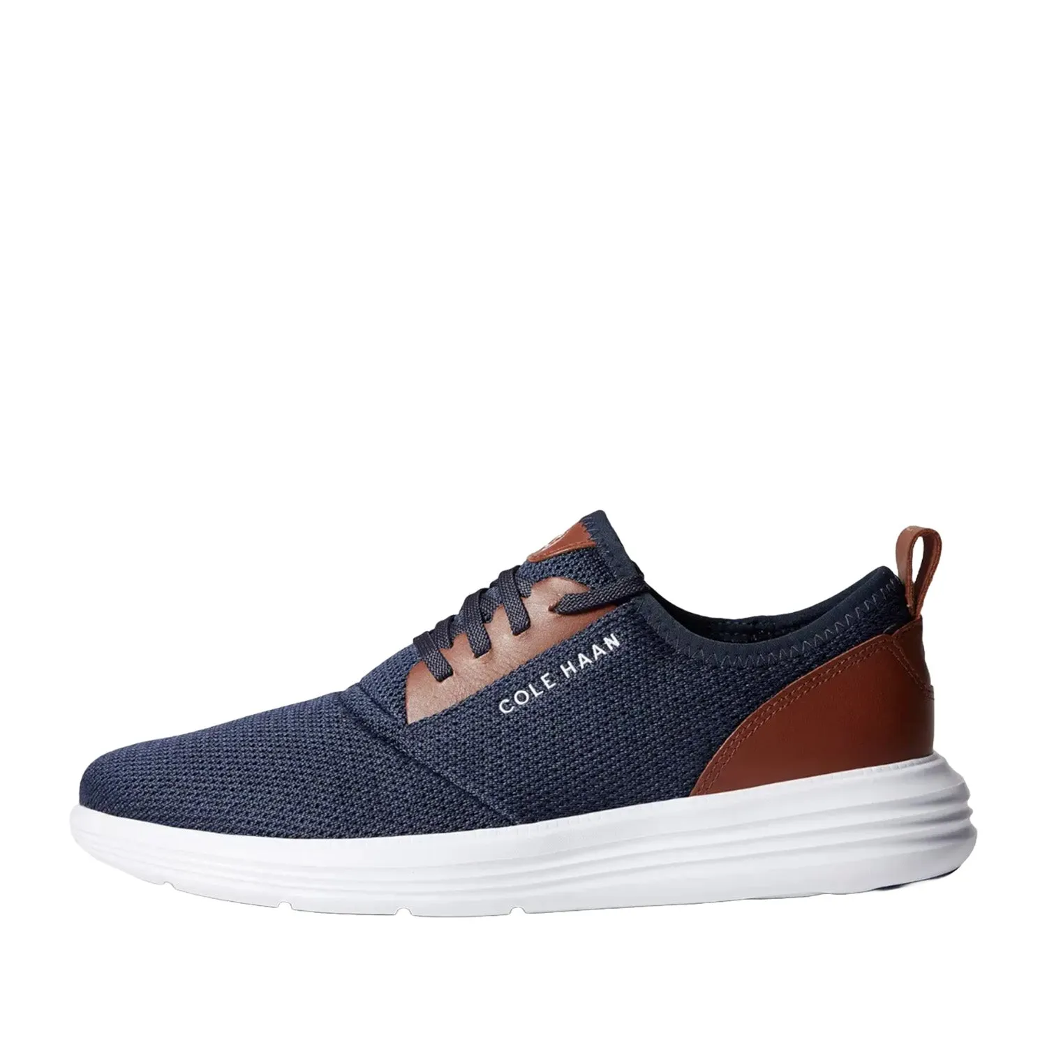 Cole Haan Men's Grandsport Journey Knit Sneaker in Navy Knit/Woodbury/Optic White