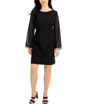 Connected Apparel Petites Womens Sheer Sleeves Sequined Cocktail and Party Dress