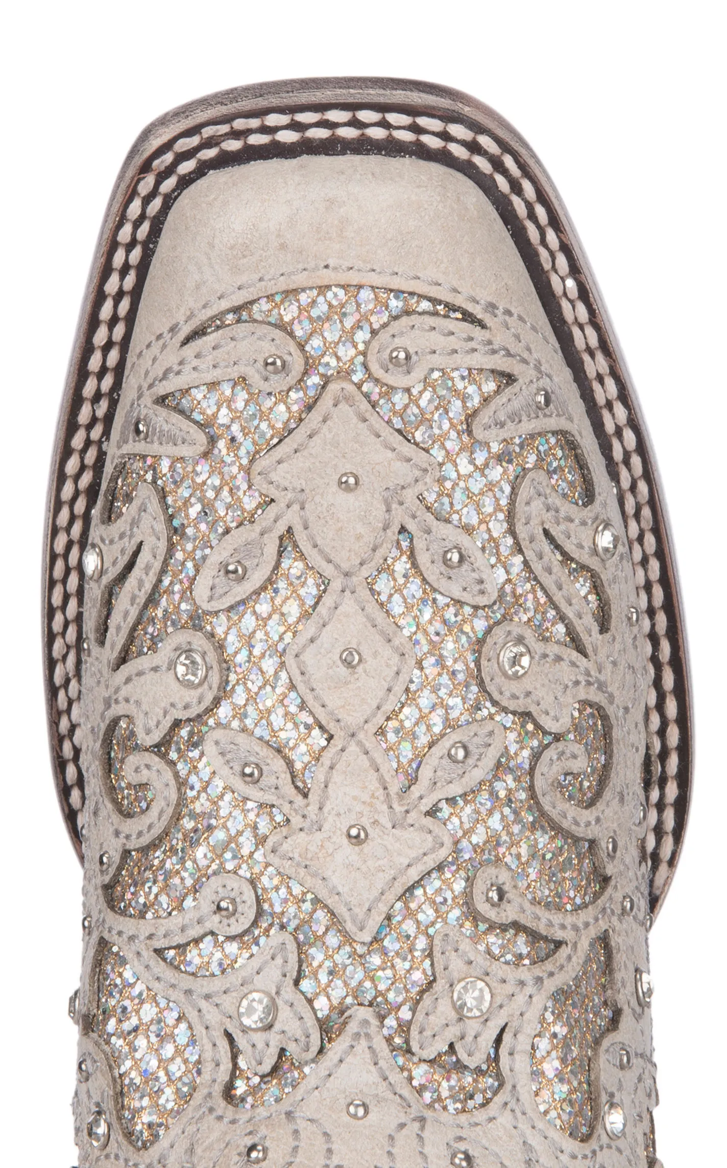 Corral Women's White with White Glitter & Crystals Inlay Wedding Square Toe Cowboy Boots