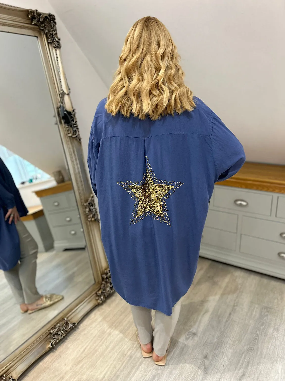 Denim Sequin Star Blouse Simone