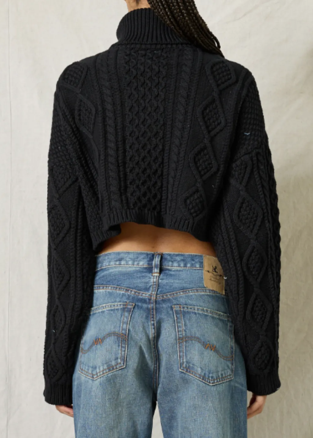 Denimist Cropped Cable Turtleneck Sweater