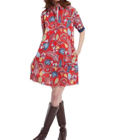 Dizzy-Lizzie Chatham Dress In Red Ground With Foliage