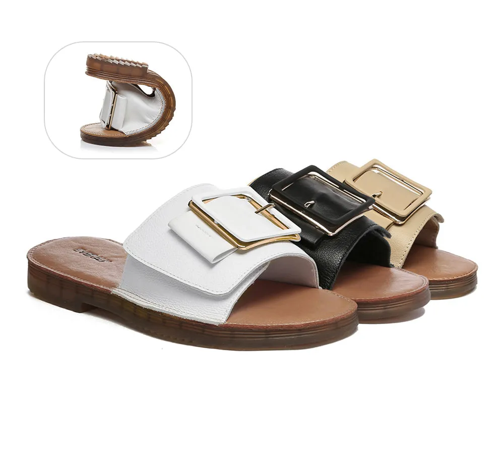 EVERAU Women Leather Buckle Top Ultra Soft Slides Bera