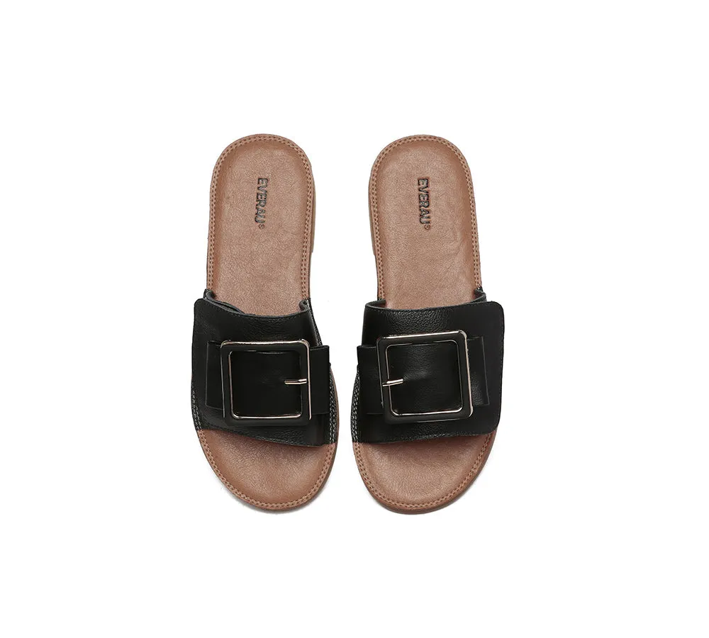 EVERAU Women Leather Buckle Top Ultra Soft Slides Bera