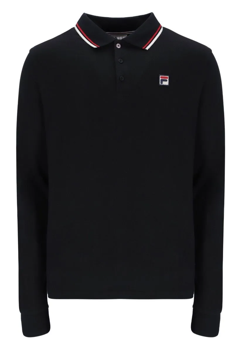 Fila Monte Tipped Long Sleeve Polo Shirt Black/Gardenia/Red