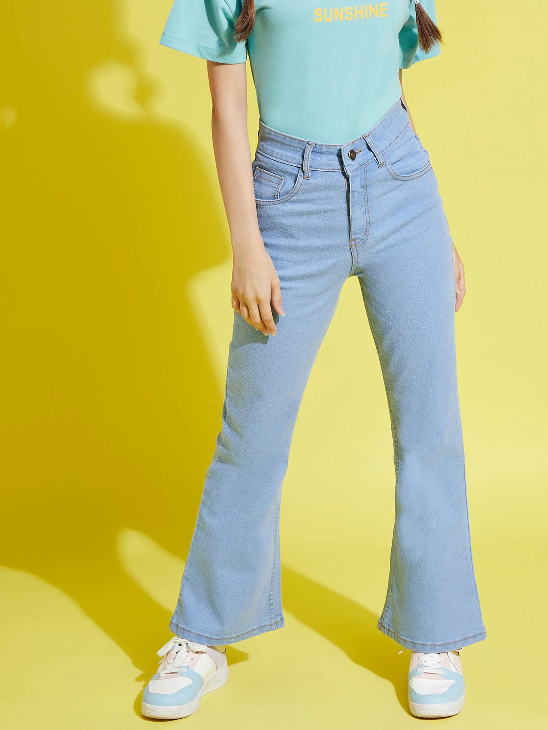 Girls Ice Blue Bell Bottom Jeans