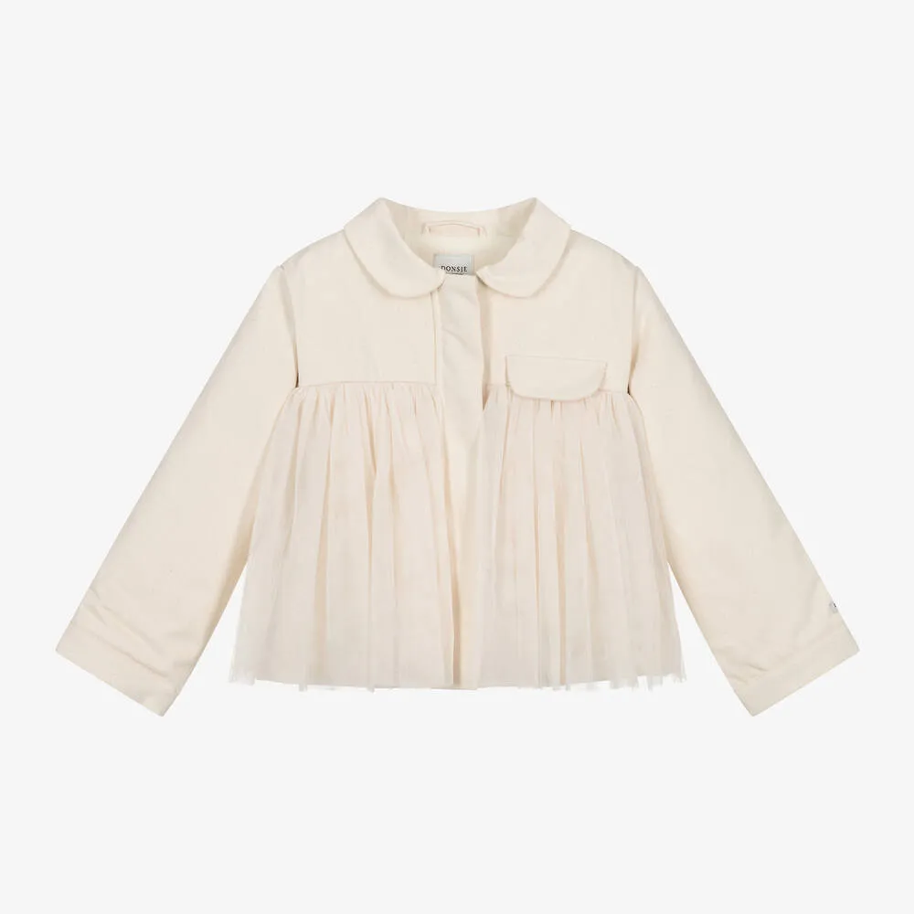 Girls Ivory Cotton Twill & Tulle Jacket