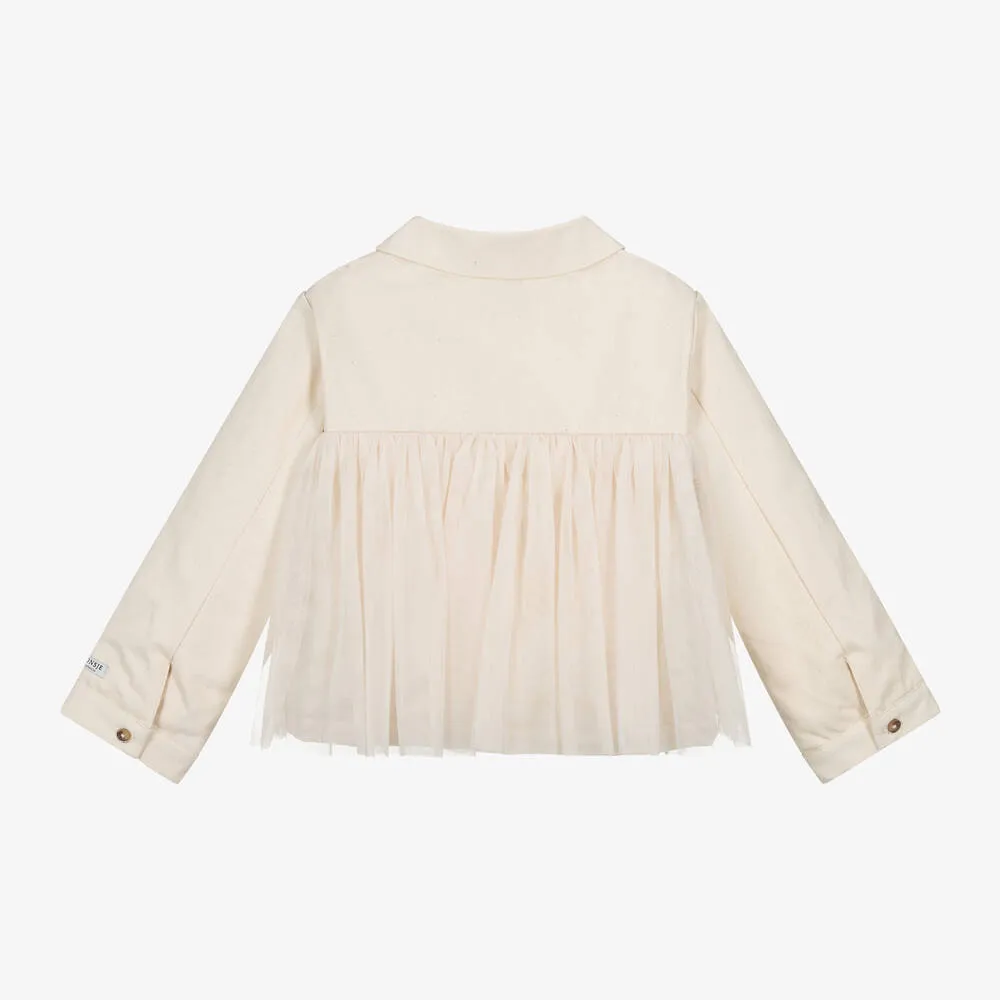 Girls Ivory Cotton Twill & Tulle Jacket