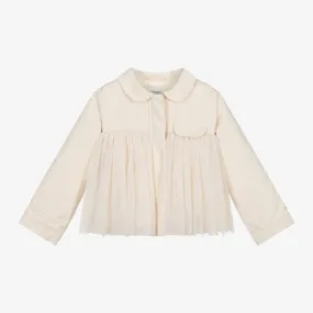 Girls Ivory Cotton Twill & Tulle Jacket