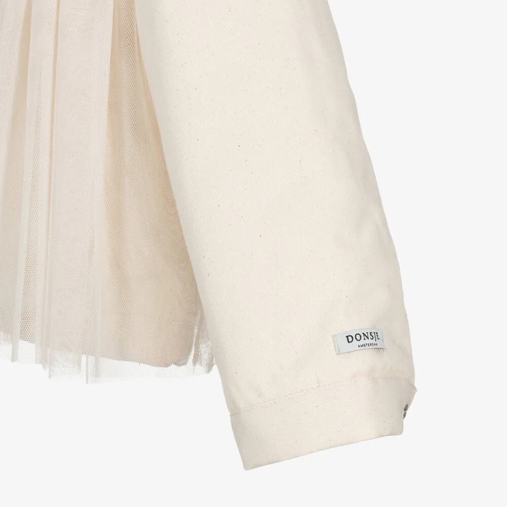 Girls Ivory Cotton Twill & Tulle Jacket