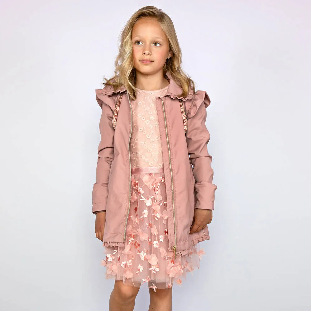 Girls Pink Frill Coat