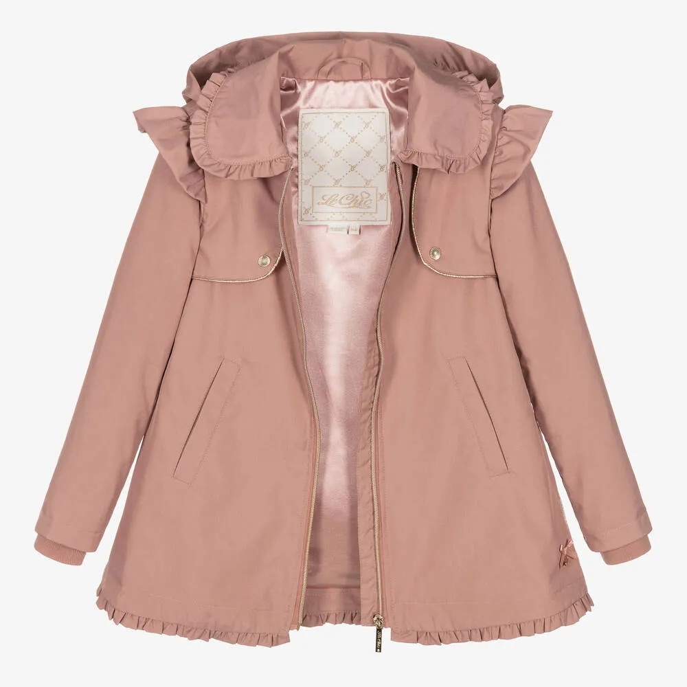 Girls Pink Frill Coat