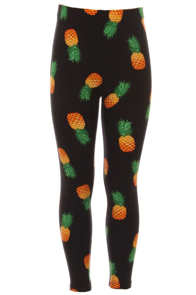 Girls Pink Yellow Pineapple Pattern Printed Leggings