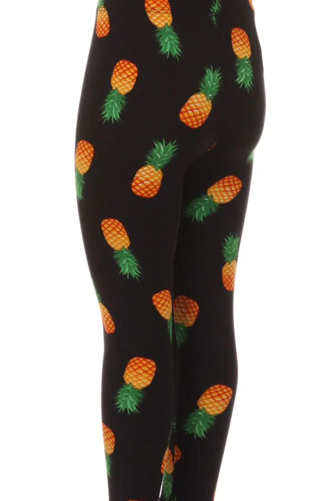 Girls Pink Yellow Pineapple Pattern Printed Leggings