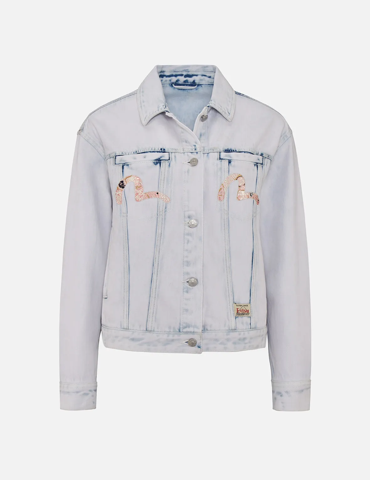 Godhead and Lucky Charms Embroidered Bleach-dye Denim Jacket