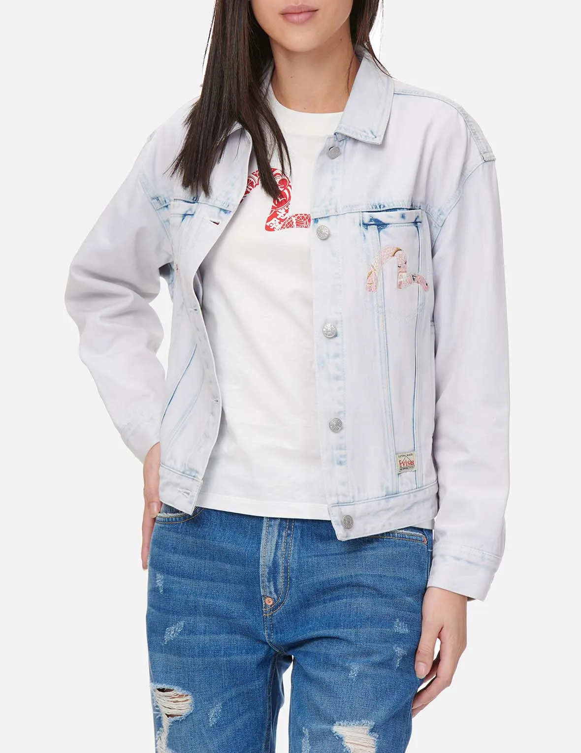 Godhead and Lucky Charms Embroidered Bleach-dye Denim Jacket