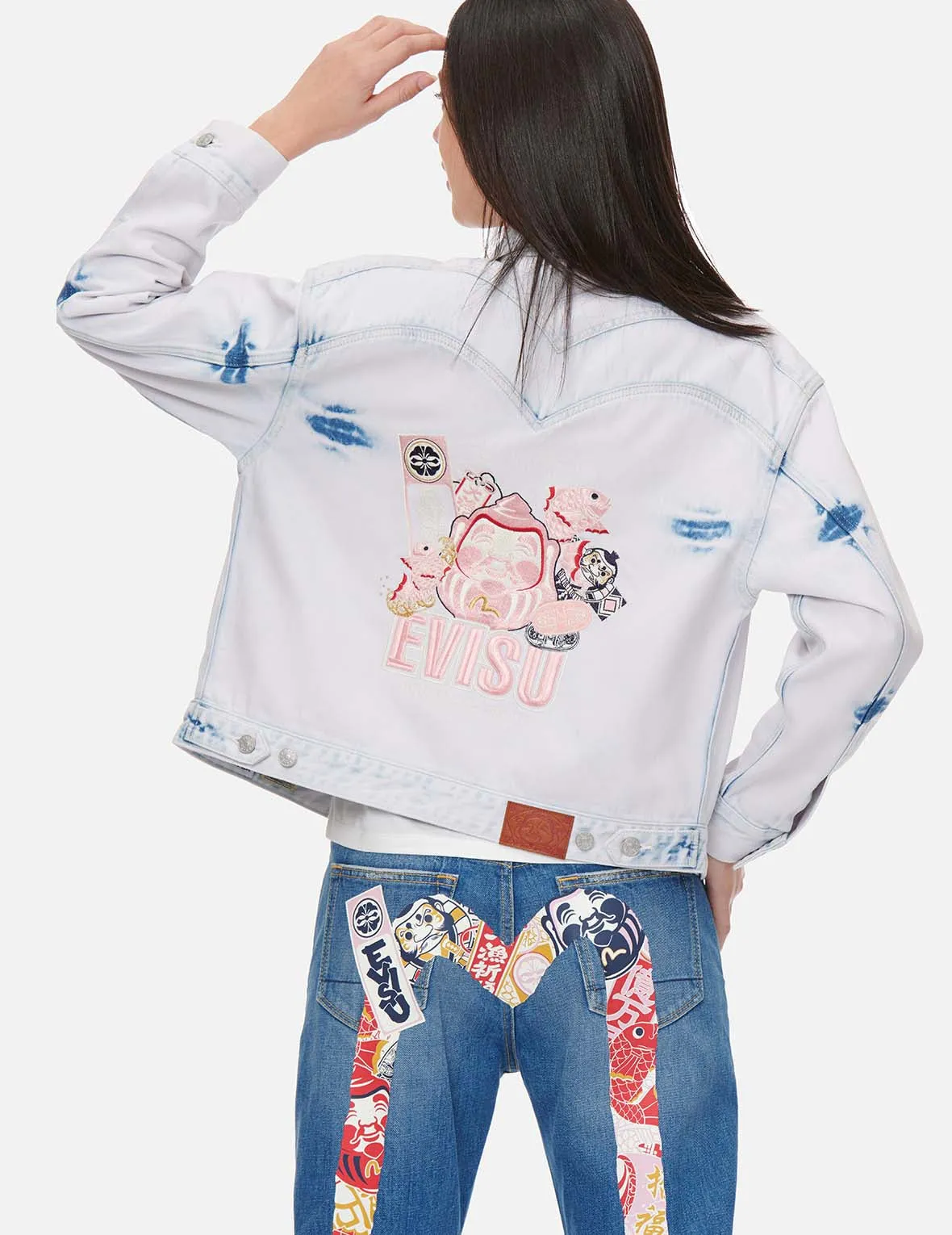 Godhead and Lucky Charms Embroidered Bleach-dye Denim Jacket