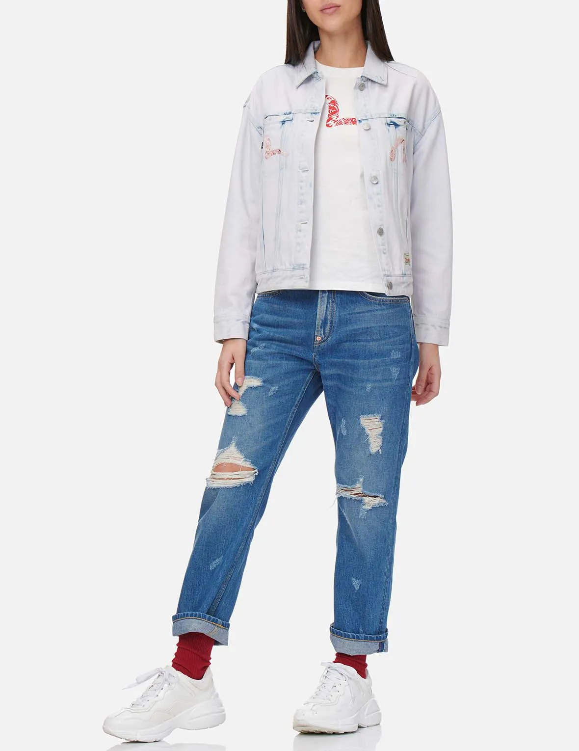 Godhead and Lucky Charms Embroidered Bleach-dye Denim Jacket