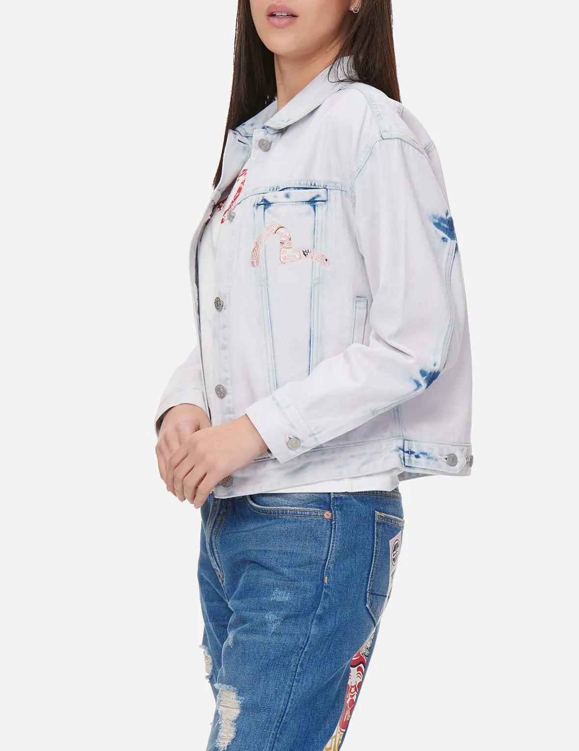 Godhead and Lucky Charms Embroidered Bleach-dye Denim Jacket