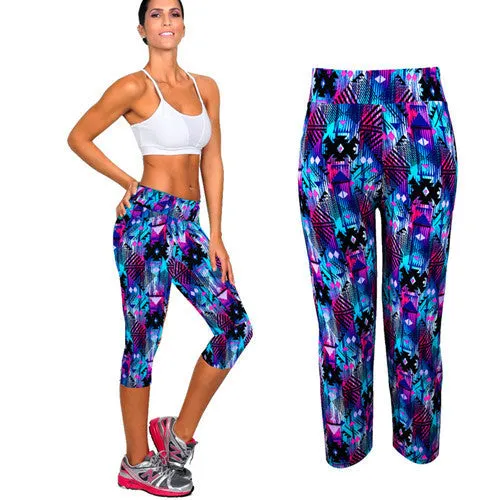 High Waist Fitness pants Printed Stretch Cropped Leggings trousers Plus size & Feida