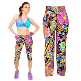 High Waist Fitness pants Printed Stretch Cropped Leggings trousers Plus size & Feida