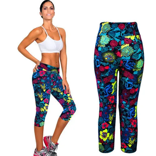 High Waist Fitness pants Printed Stretch Cropped Leggings trousers Plus size & Feida