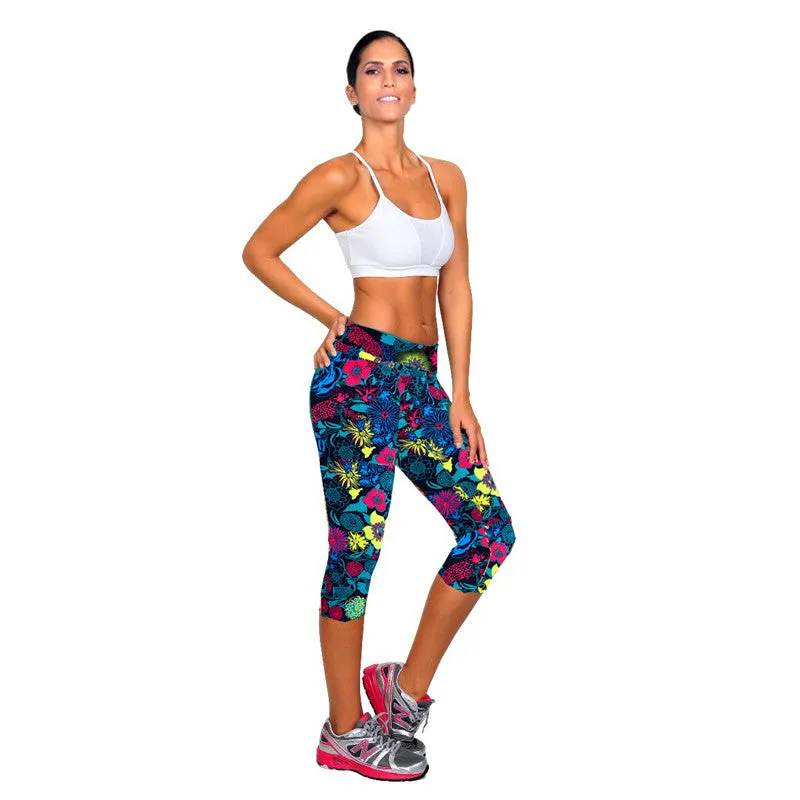 High Waist Fitness pants Printed Stretch Cropped Leggings trousers Plus size & Feida