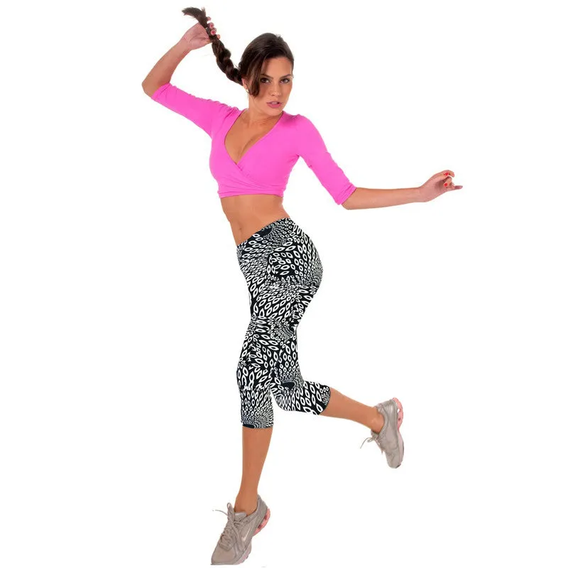 High Waist Fitness pants Printed Stretch Cropped Leggings trousers Plus size & Feida