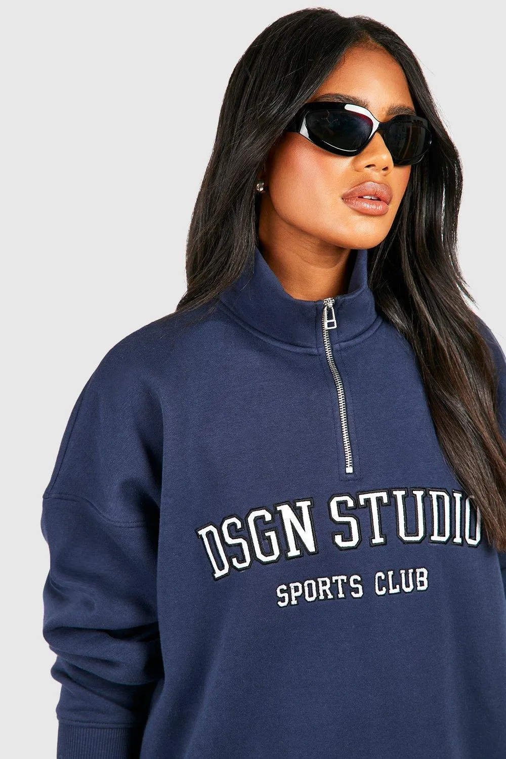 Hoodies & Sweatshirts | Dsgn Studio Applique Oversized Half Zip Sweatshirt | boohoo