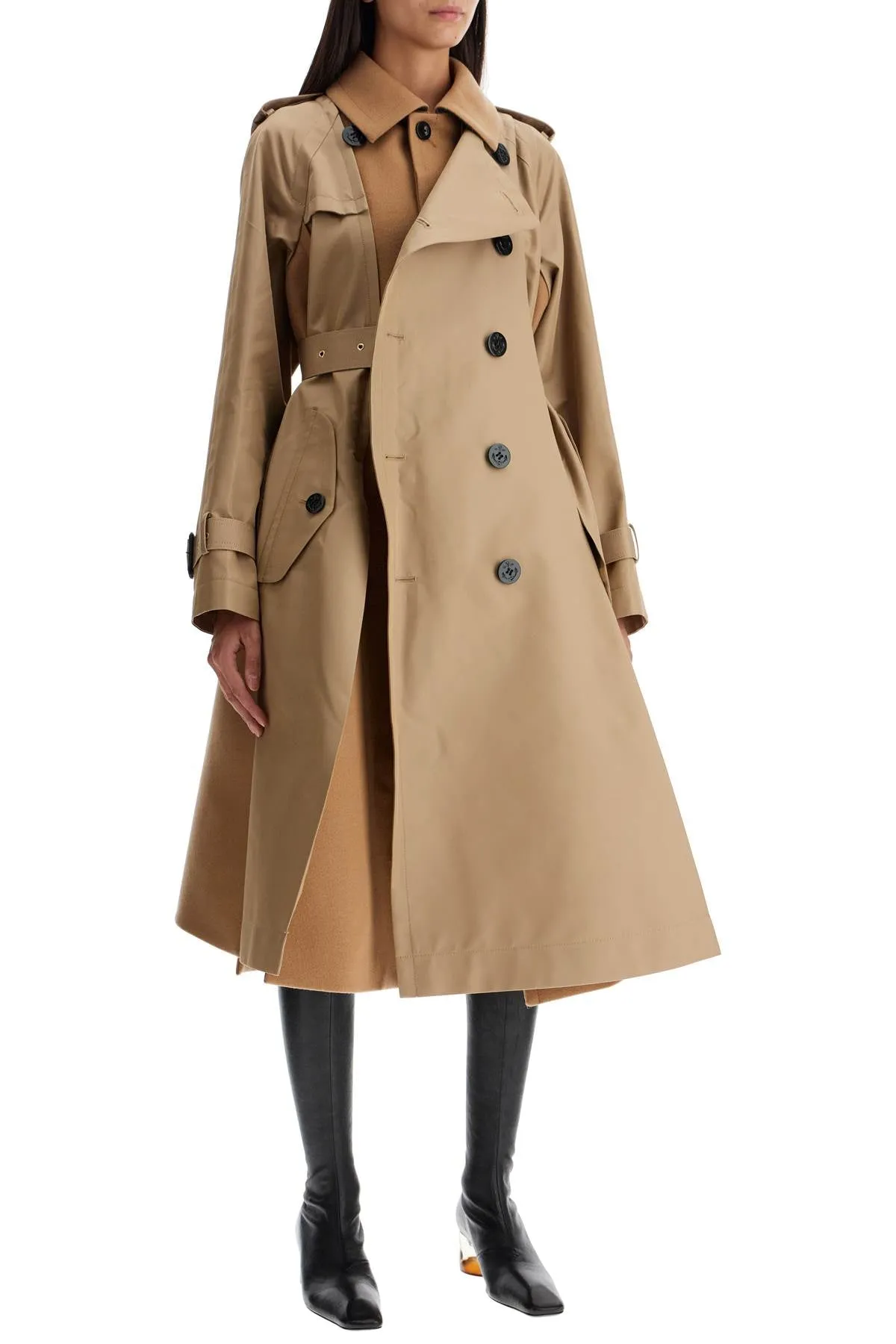 hybrid coat in gabardine and